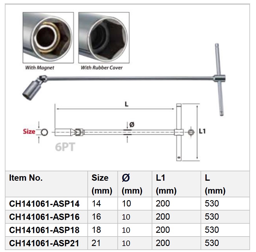 6PT Extension T Type Universal Spark-Plug Socket Wrench