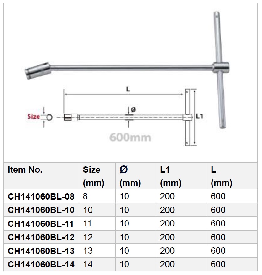 Sliding T type Ball Socket Wrench (600mm)