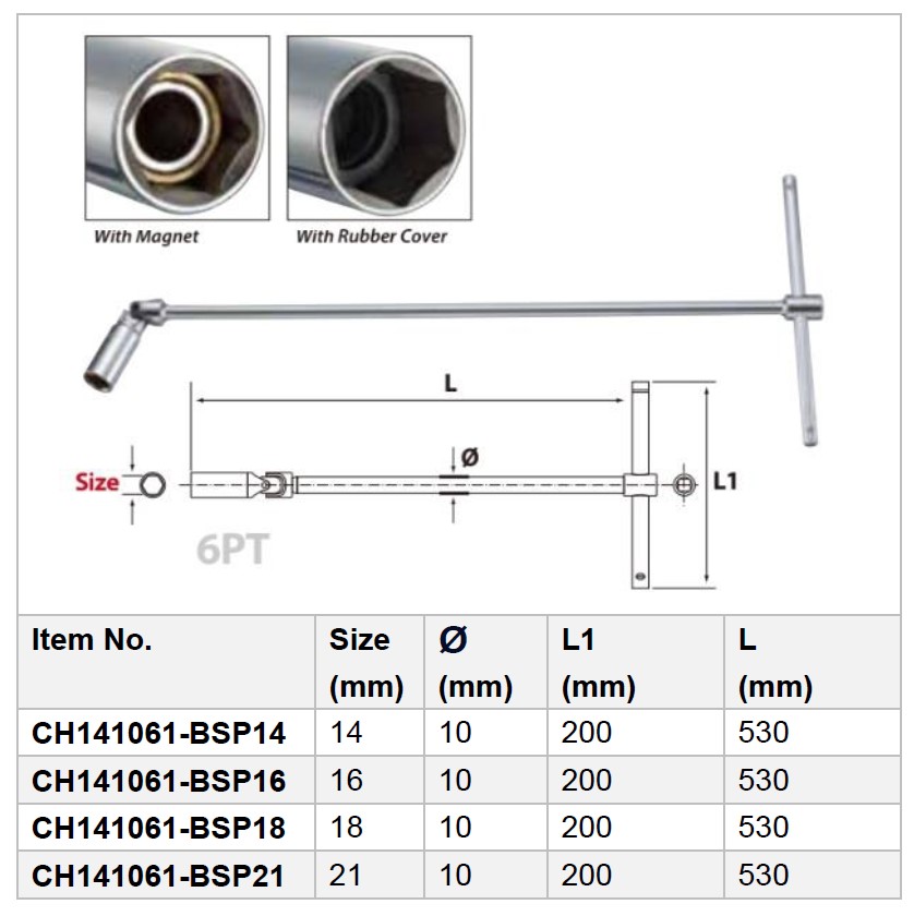 6PT Sliding T Type Universal Spark-Plug Socket Wrench