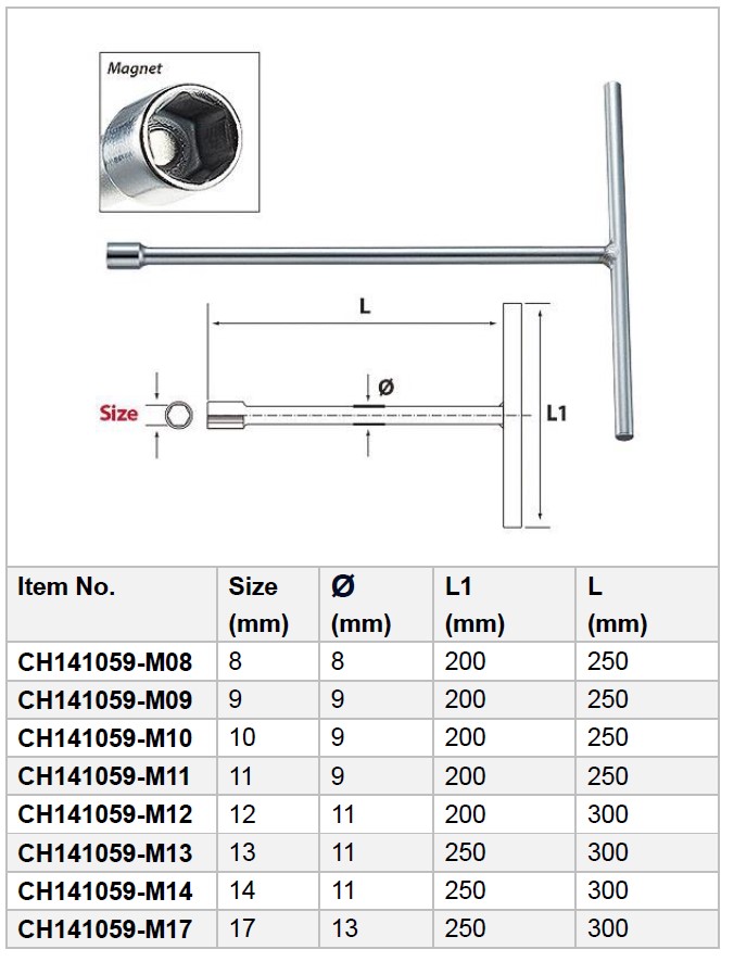 Fixed T Type CR-V Socket Wrench with Magnet