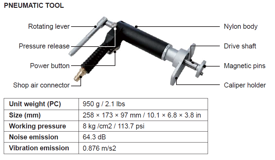 Air Powered Brake Caliper Wind Back Tool Set