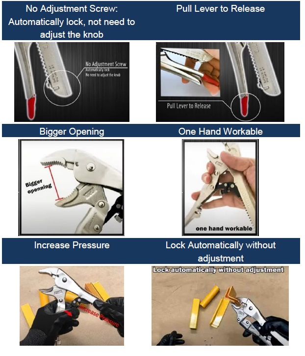 10 Automatic Curved Jaw Locking Pliers P.A.T.